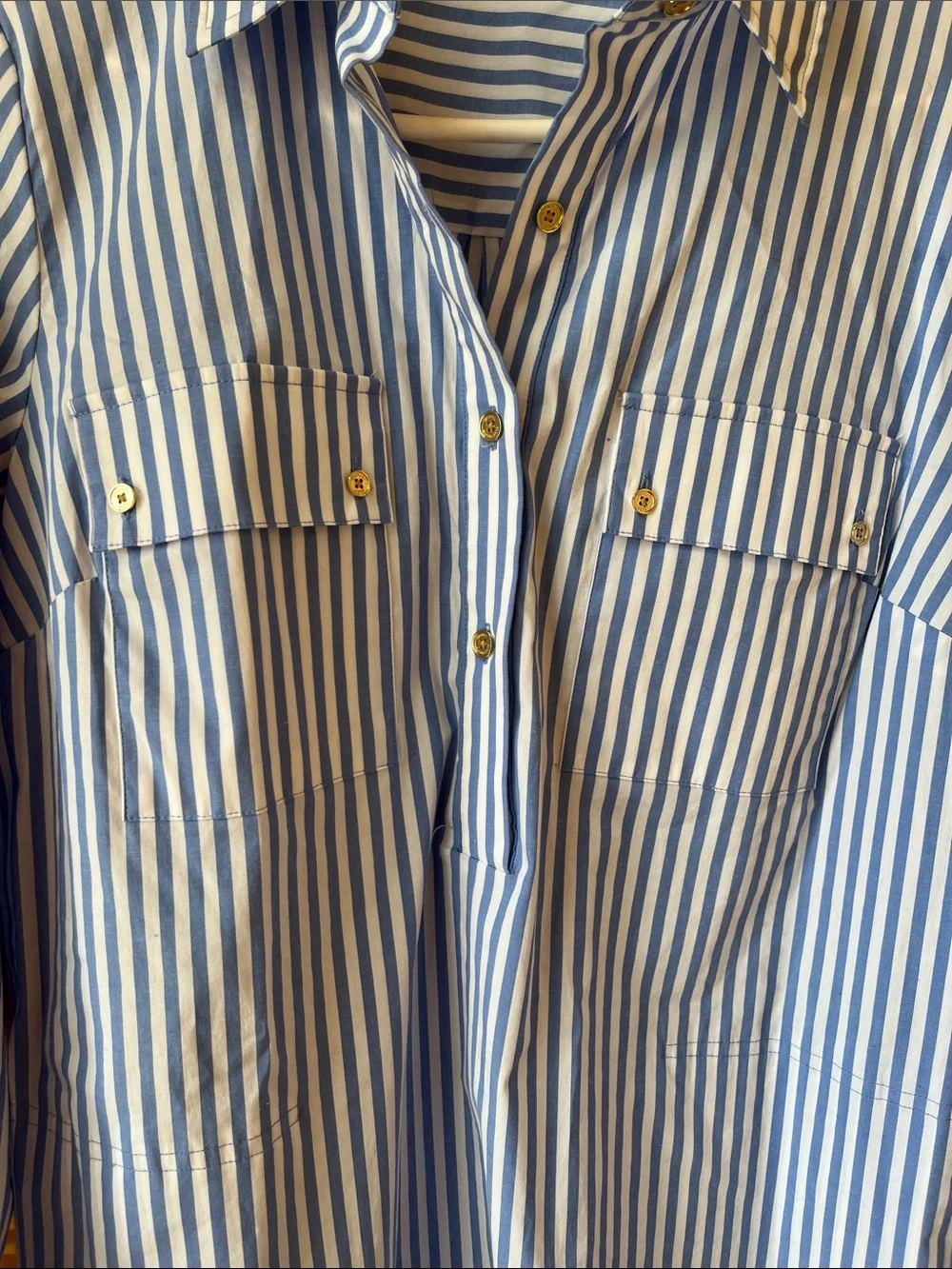 Michael Kors Blue & White Striped Tunic Shirt/Beach Coverup - Size Large